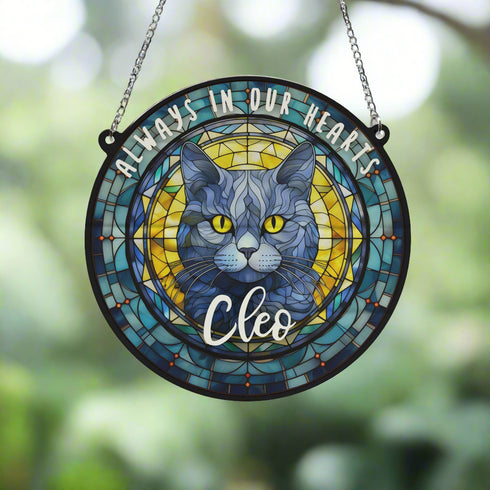 Cat British Shorthair Memorial Stained Glass Effect Suncatcher